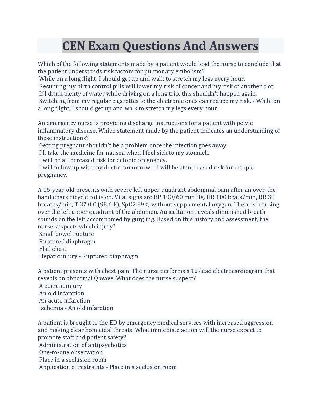 Preview image for CEN Exam Questions And Answers 100% Correct